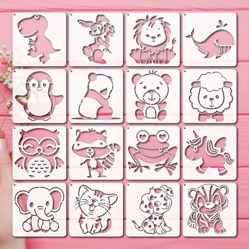 Cute Cartoon Animal Coloring Stencils - 16 Reusable Sheets