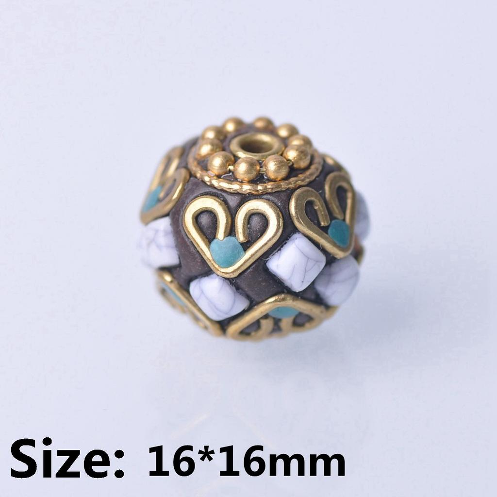 Handmade Nepalese Buddhist Tibetan Brass Metal & Clay Loose Craft Beads for Necklace Jewelry Making DIY
