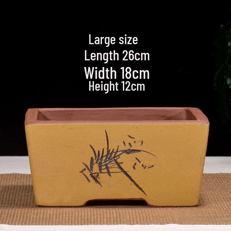 Extra-Large Breathable Purple Clay Square Bonsai Pot for Succulents and Green Plants
