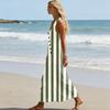 Dames Gestreept V-hals Knopen Mouwloos Maxi Jurk Katoen Linnen Lange Vestjurk Casual Losse Pasvorm Zomerstijl
