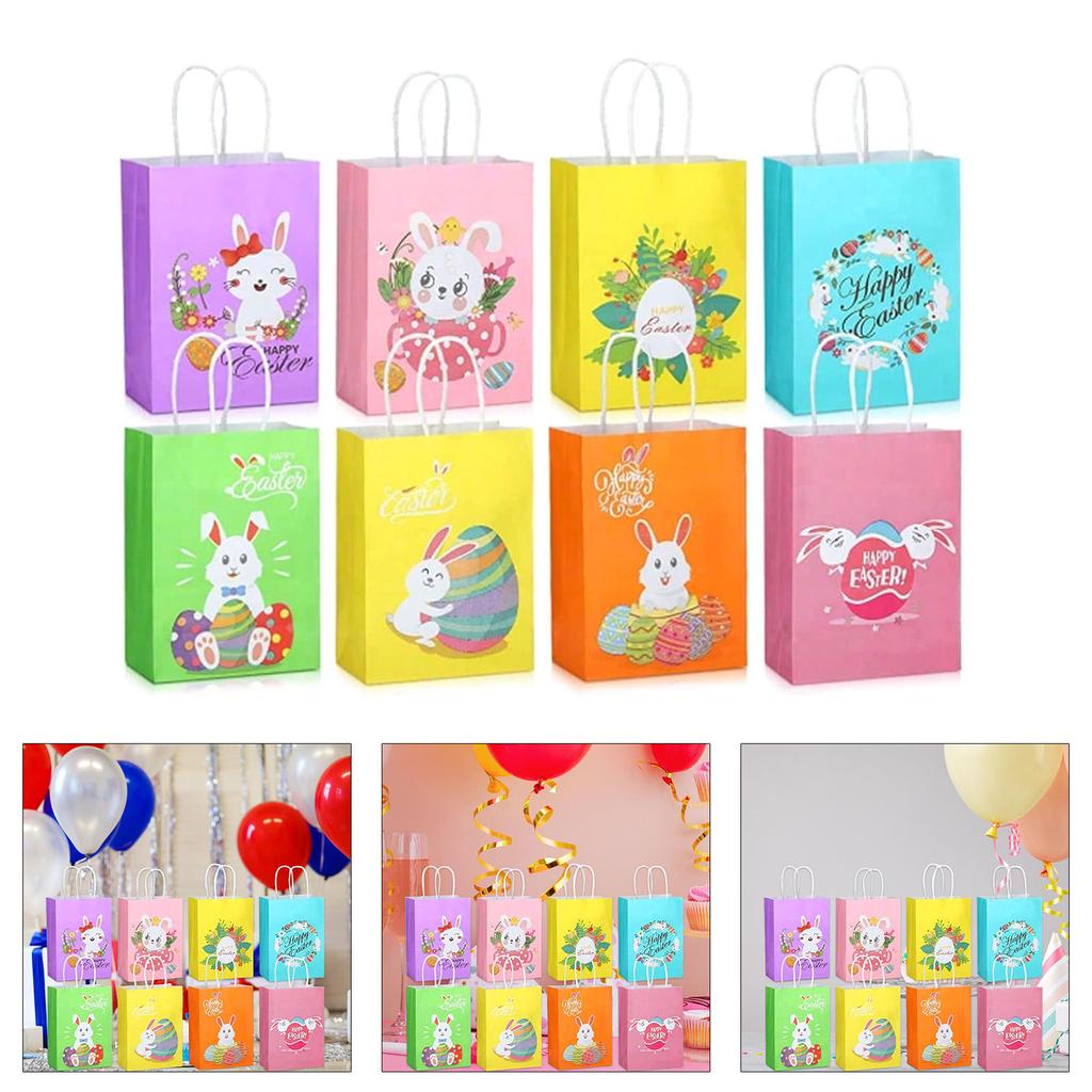 8pcs Easters Paper Gift Bags with Handle Multifunctional Snacks Cookie Bags for Spring Celebration Party Supplies