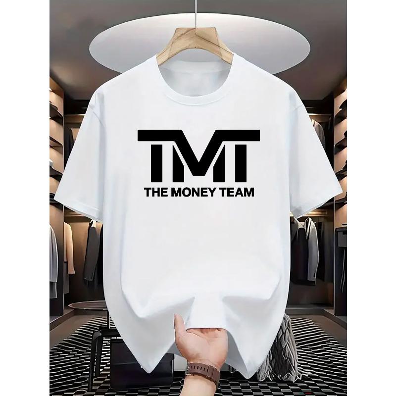 Avrupa Bedenleri Baskılı Yuvarlak Yaka Kısa Kollu Tişört, Erkek Günlük The Money Team Grafikli Tişört, Siyah Harf Baskılı - Mükemmel Yaz Seçimi