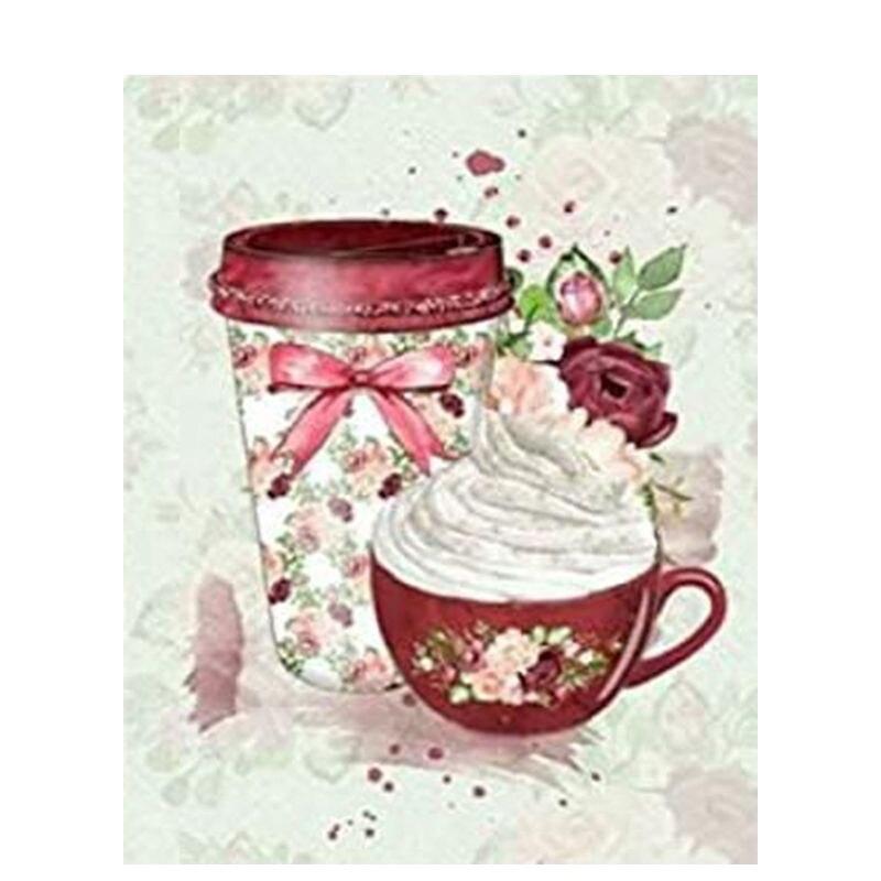 5D Diy Diamond Painting Coffee Dessert Full Round Diamond Art Embroidery Mosaic Still Life Home Decoration 40x50cm