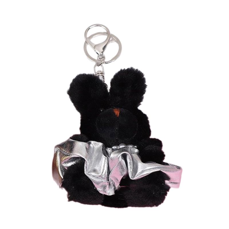 

Cartoon Plush Stuffed Animal Skirt Black Rabbit Toy Pendant Keychain for Valentines Decor Craft DIY Accessory Supplies 1 серебряный