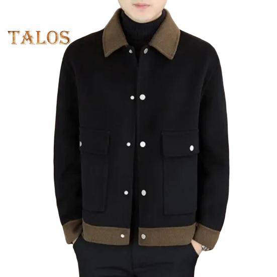 

Шерстяное пальто с отворотом, однобортное, с цветовым блоком, с карманами, верхняя одежда для мужчин на осень-зиму XL чёрный