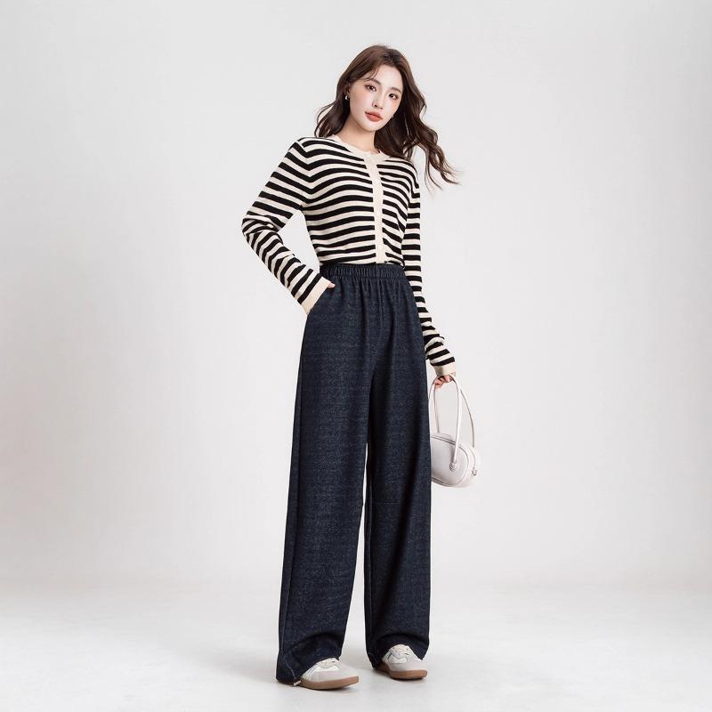 Denim-blaue Säbelhosen, Herbst- und Winter-Neuheit, hochtailliert, an den Füßen gebunden, locker, lässig, fallend, Bananen-Hosen, Wide-Leg-Hosen