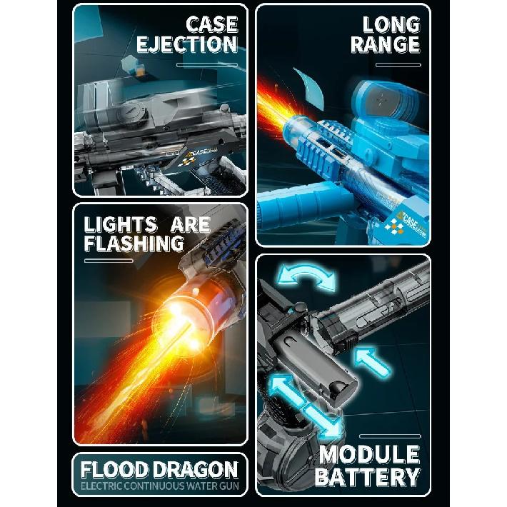 Jiaolong Flaming Electric Water Gun with LED Lights Outdoor Summer Beach Pool High Capacity Long Range Shooting Toy Party Gift