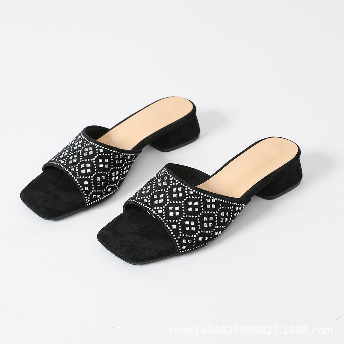 

Летняя новая модная обувь с квадратным носком на одной педали, модные универсальные уличные шлепанцы с открытым носком на высоком каблуке 37 чёрный