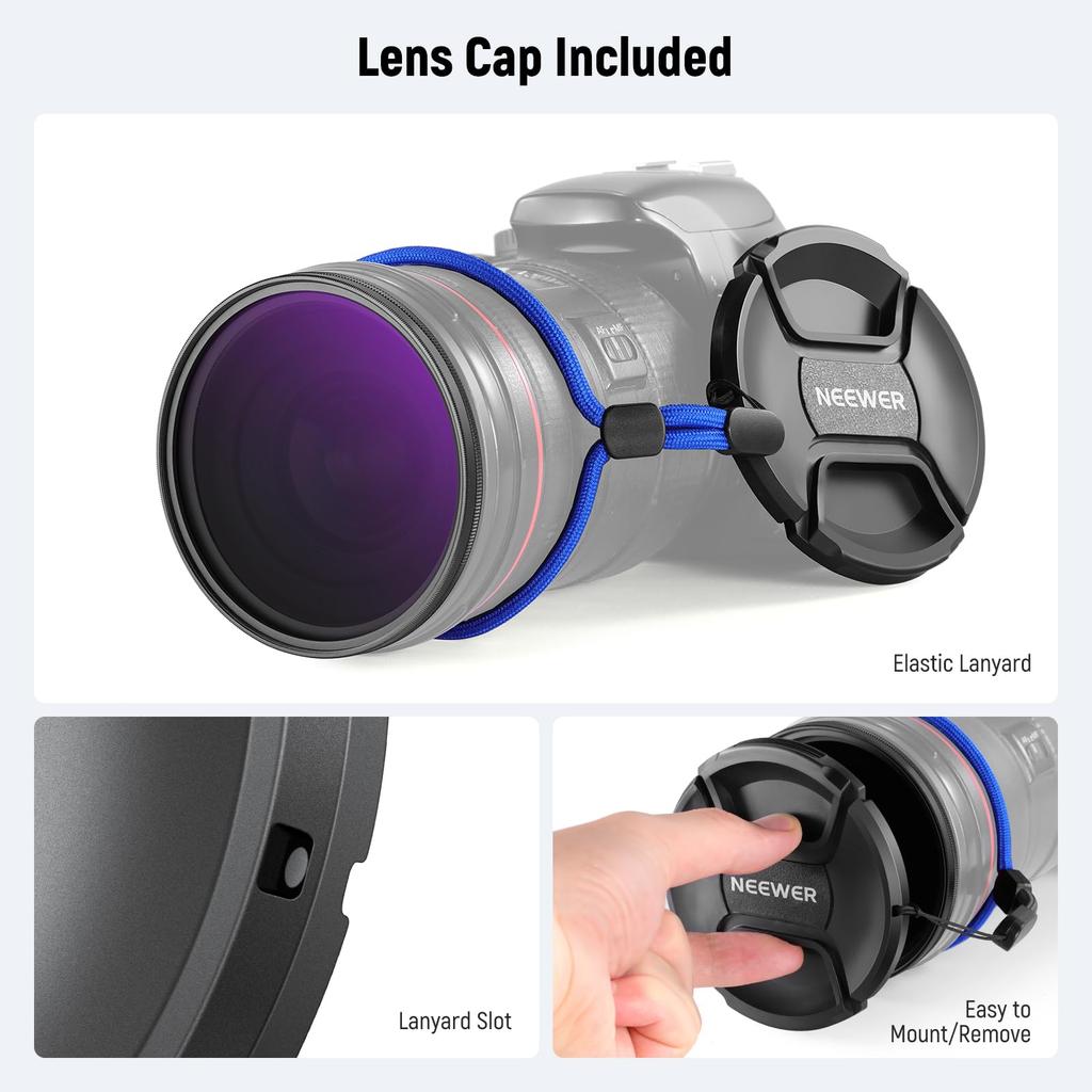 NEEWER 82mm Variable ND Filter with Lens Adjustable Neutral Optical Camera Photography Accessory ND2-32 (1-5 stops) Cap/Cleaning Cloth, Density,