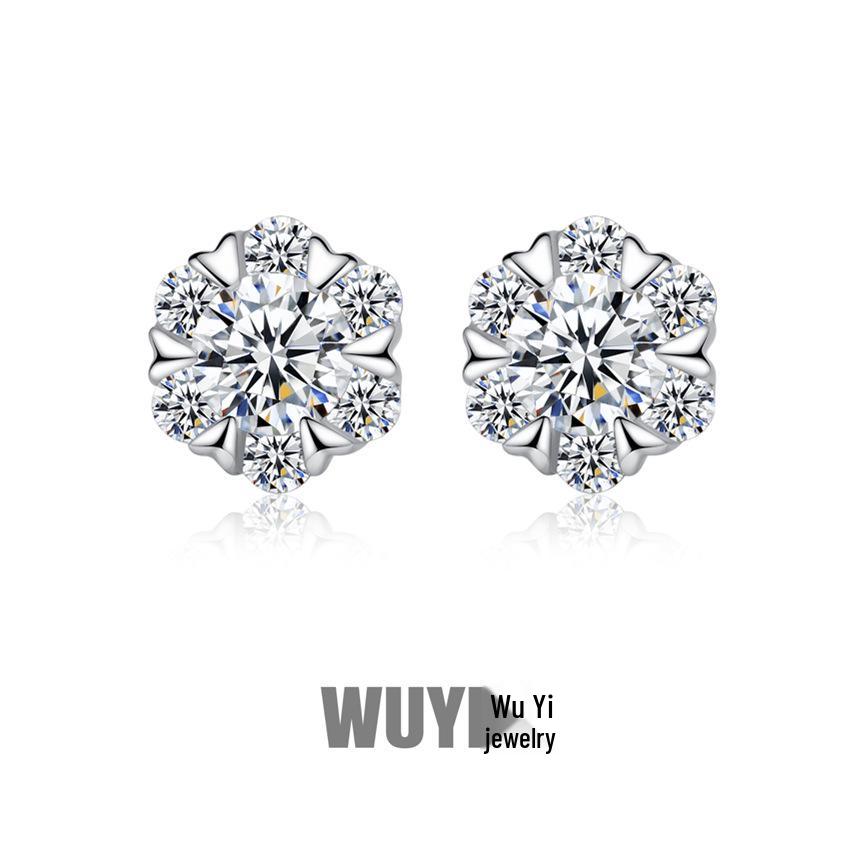 S925 Sterling Silver Snowflake Moissanite Hexagram Earrings, Simple Christmas Studs