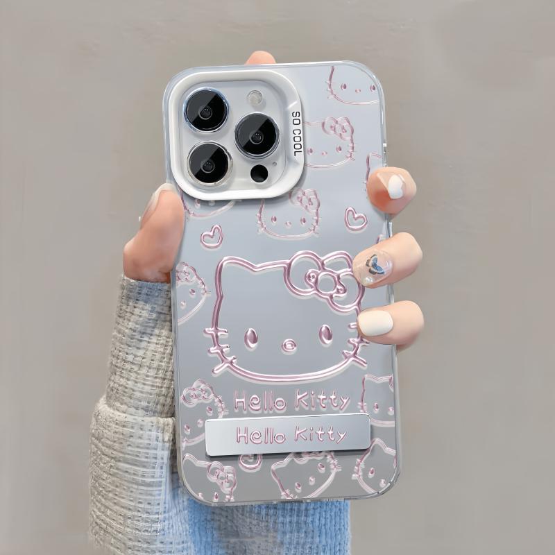 Cartoon Hello Kitty Bracket Holder Phone Case For Iphone 17 Pro Max 17 Air 16 15 14 11 12 13 Pro Max 16 Plus 16e 13 Mini Casing