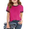 Girls Fashion Short Sleeve Round Neck Color Blocking Casual T-Shirt Top