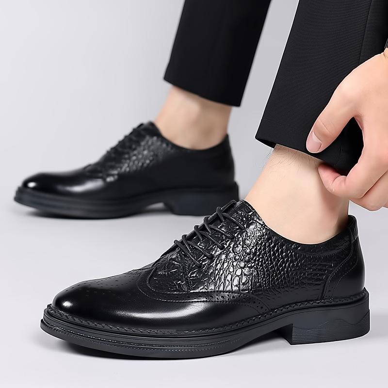 2025 Lace-up British Flower Block Work Business Casual Dress Men's Foot Leather Shoes