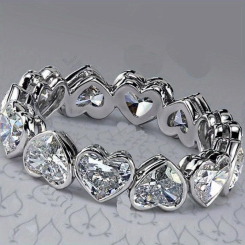 Sparkling White Heart-shaped Inlaid Synthetic Zirconia Ring for Women's Daily Wear Banquet Party Jewelry Accessories Gifts