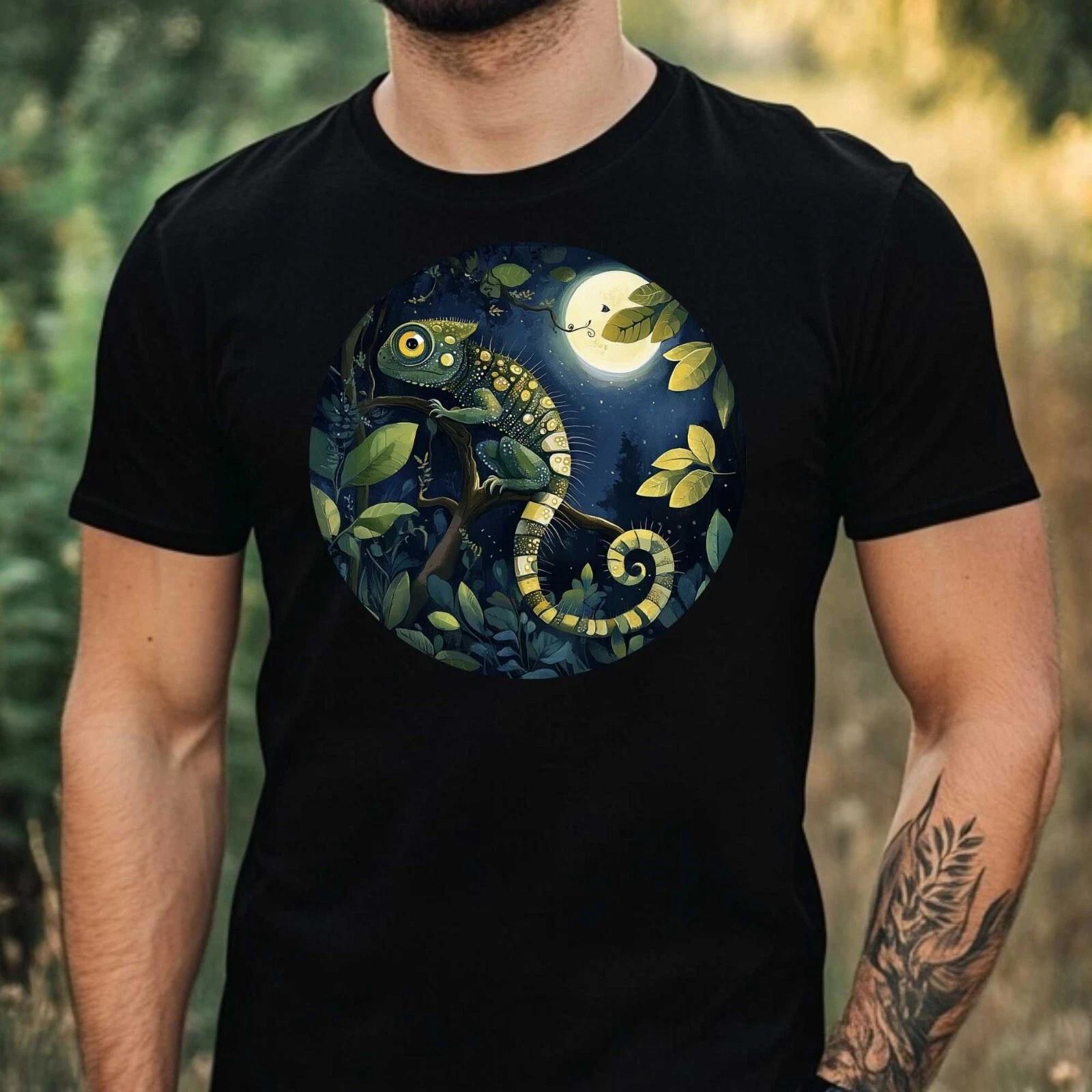 T-Shirt Herren Chamäleon im Mondlicht Motiv Baumwolle Größe XS bis 5XL M