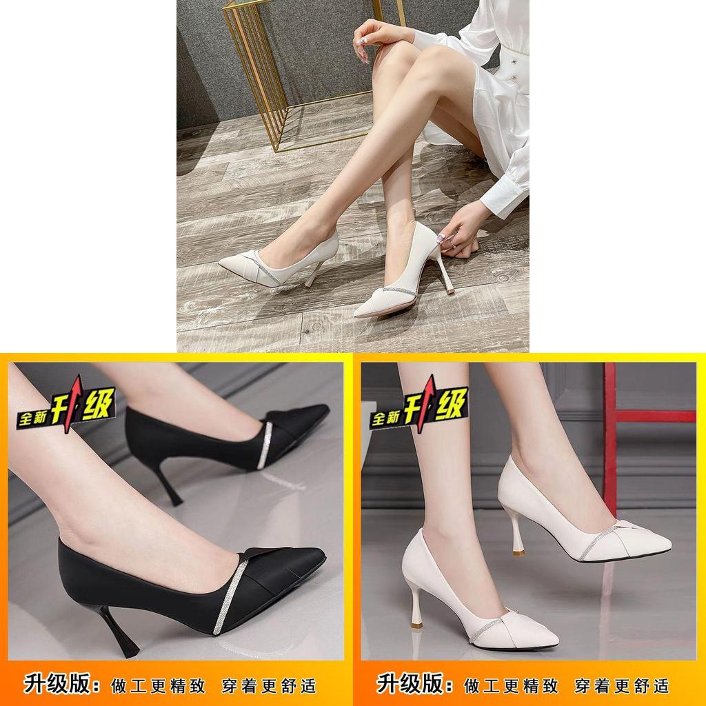 High Heels For Women With Sharp Toe Slipon Elegant Pu Dress Footwear For Office And Spring