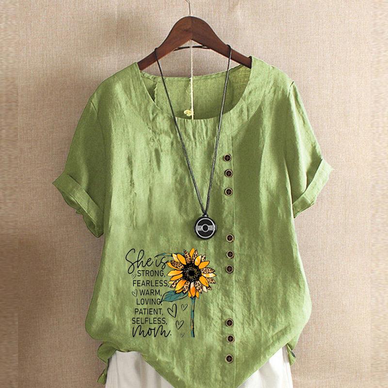 T-shirt à Manches Courtes Imprimé Tournesol Mode Femme Chemise en Coton Ample Décontracté Blouse d'Été Ample Hauts Grande Taille