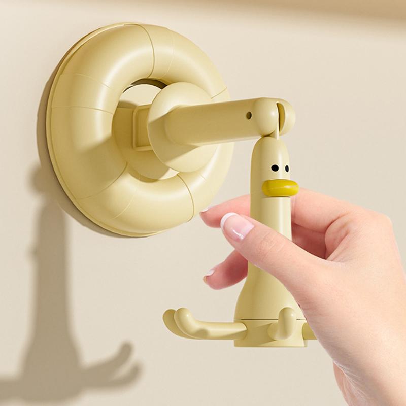 1Pc Adjustable Utility Hooks With Suction Cup 360Degree Rotating Duck Design Wall Mount Multi-Functional Creative Home Organizer