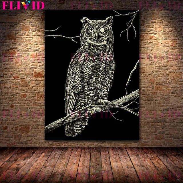 Crows,Bats,Owls,Wolves,Mice Magic Creature Black And White Wall Art Canvas Painting Gothic Animal Art Poster Print Home Decor No Frame