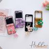 Applicable To Samsung ZFlip5 Mobile Phone Case Striped Leather Case Zflip4 Flower Mobile Phone Lanyard All-inclusive Anti-drop Protective Case
