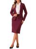 Allegra K Business Skirt Suit, Long Sleeve Blazer and Pencil Skirt, 2-Piece Set, Solid Color, for Commuting, Casual, Women's, Wine Red, Size M