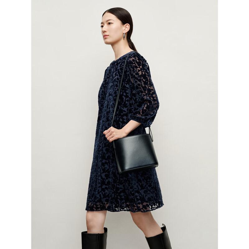Juzhi AnnaCo Elegant Retro Velvet Burnout Puff Sleeve Dress