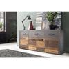 INDY Low Sideboard 4 Doors and 1 Drawer - Aged Wood and Matt Gray Melamine - L 178 X D 40 X H 77 Cm