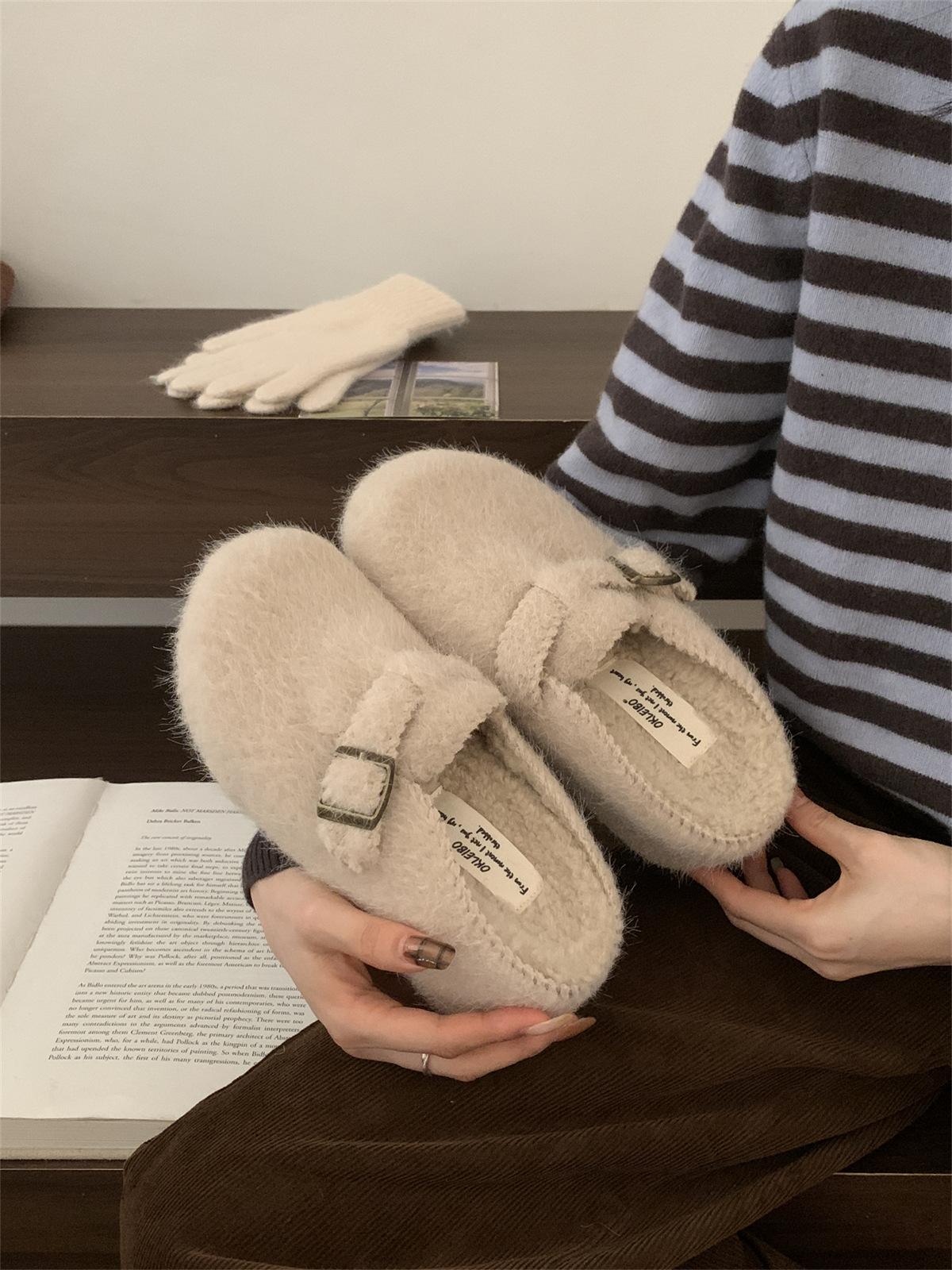 

Товстопідошовні жіночі вельветові термобавовняні туфлі Birkenstocks осінньо-зимові нові потворно милі одинарні туфлі на одній педалі з мішком на носку та напівшльопанці 39