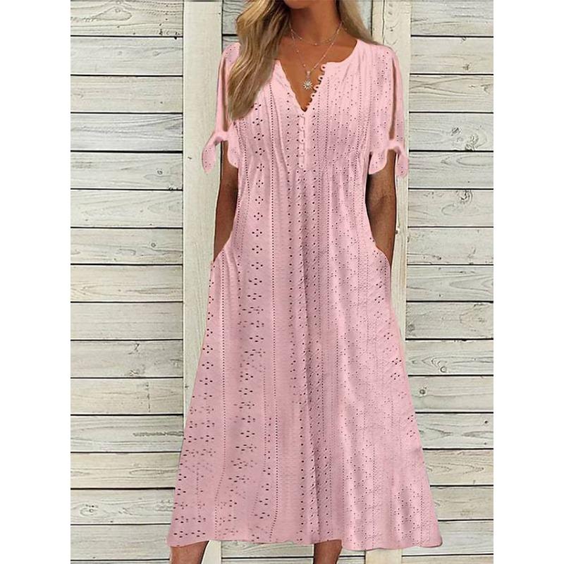 IHUASU Fashion Summer Spring 1/2 Sleeves V-Neckt  Casual Dresses