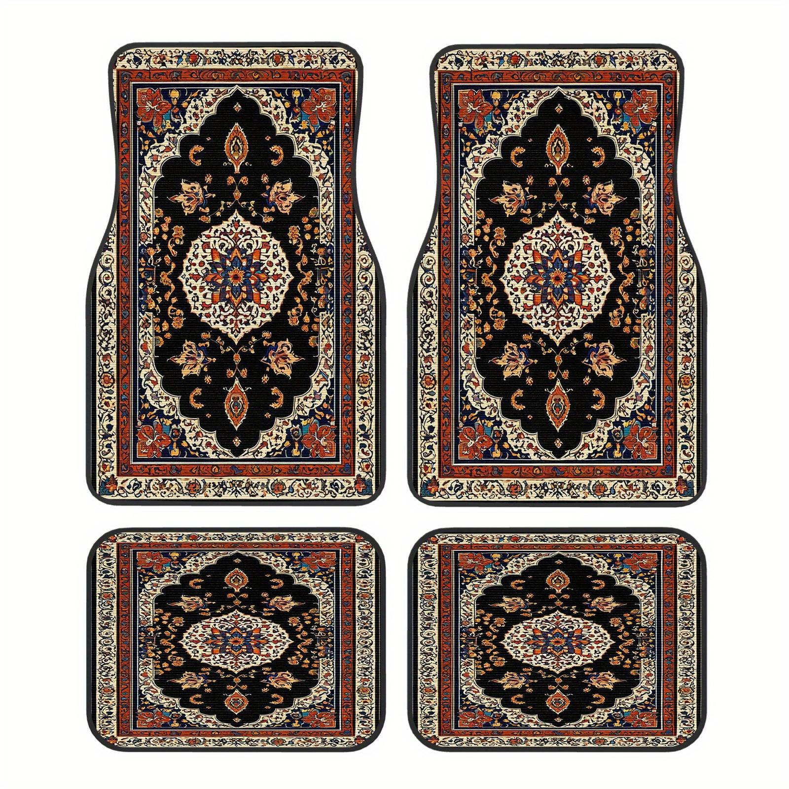 4er Set - Retro Persisches Muster Auto-Fußmatten - Leicht zu reinigen, Einfache Installation - Geeignet für Limousinen und SUVs, Vorne und Hinten 4pc black