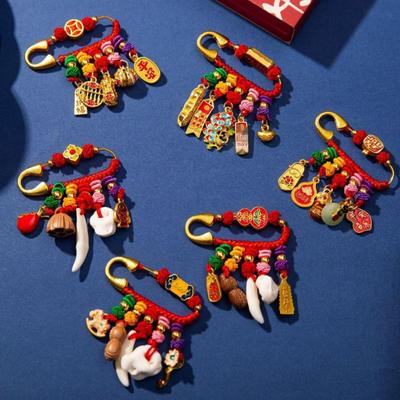 Hand-Knitted Sand Gold Chinese Style Red String Vajra Knot Brooch Pendant - DIY Craft Accessory