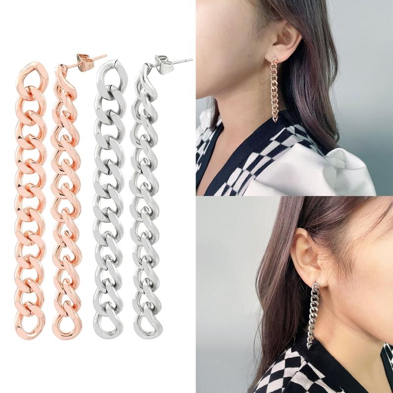 Minimalist Women Silver Gold Hip Hop Style Chain Tassel Earring For Fashion Girl Party Punk Stainless Steel Jewelry Gift