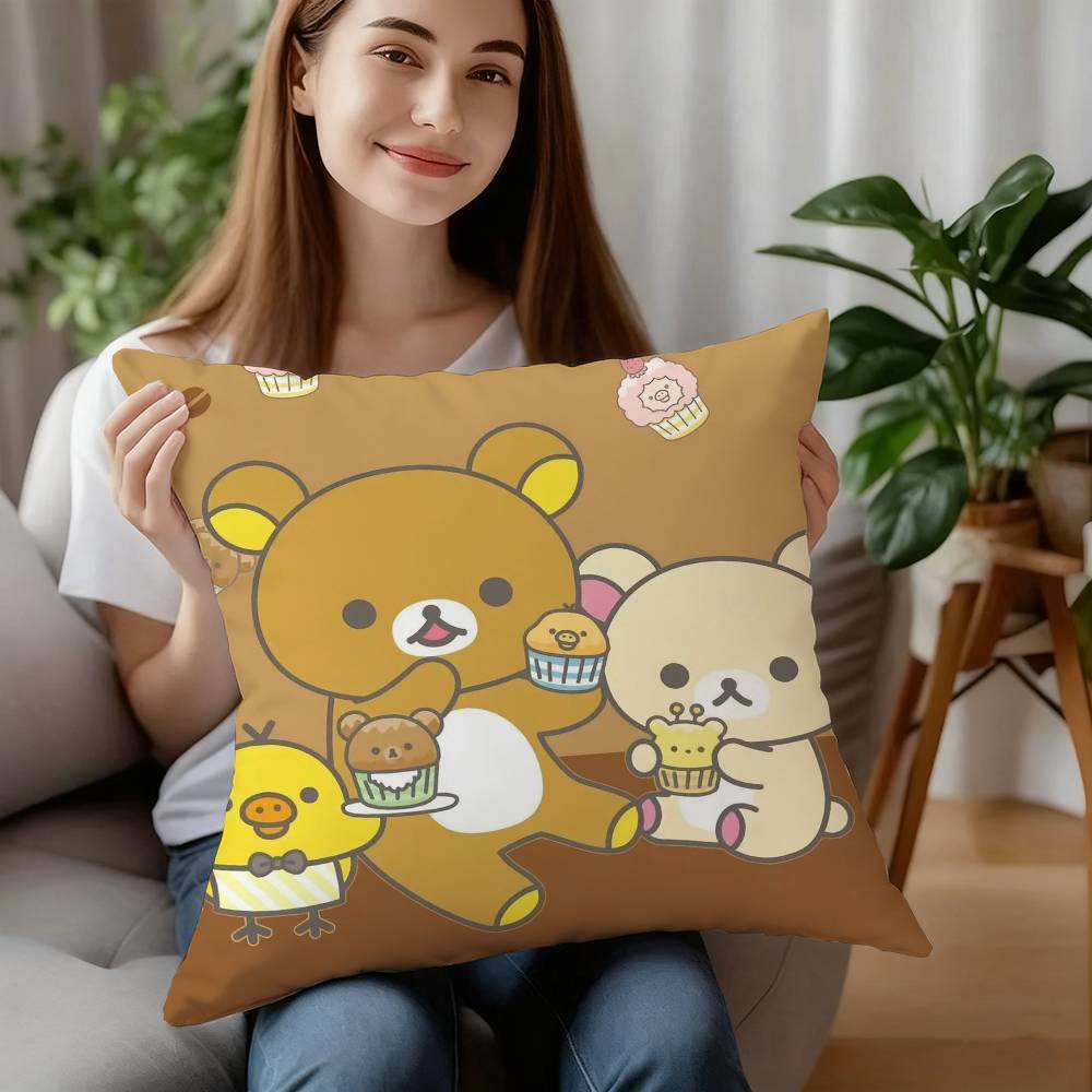 Cute Cartoon Rilakkuma Pillow Case Plush Fabric Soft Pillowcase Double Sided Print Cushion Cover Household Gifts