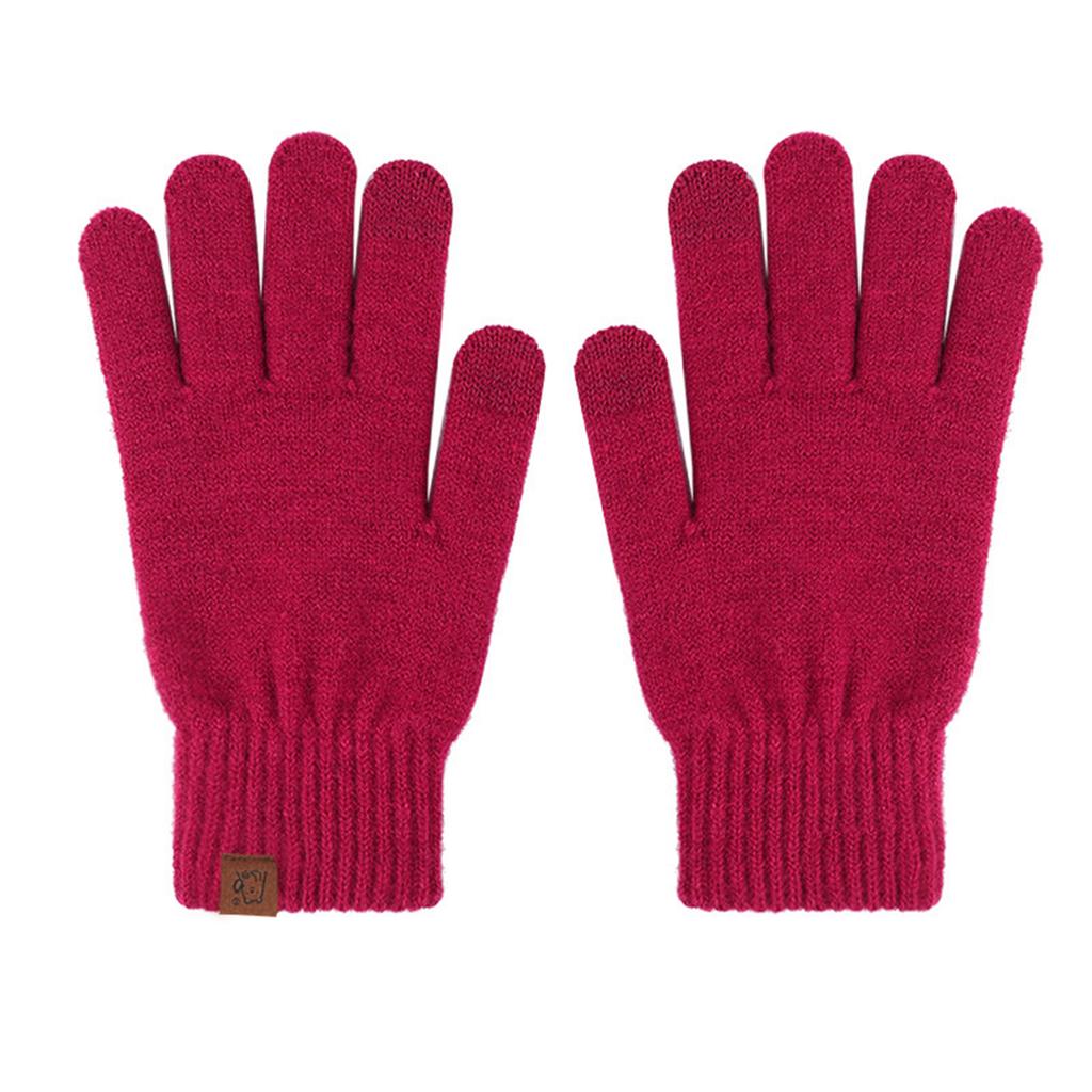 Knitted Gloves For Warm Outdoor Use, Solid Color With Fleece And Windproof Yarn Gloves For Cycling