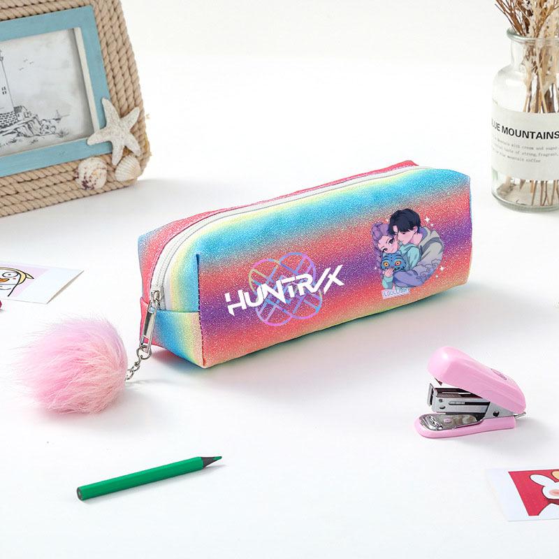 Demon Hunter Squad Rainbow Glitter Pencil Case - Shiny Student Stationery Organizer