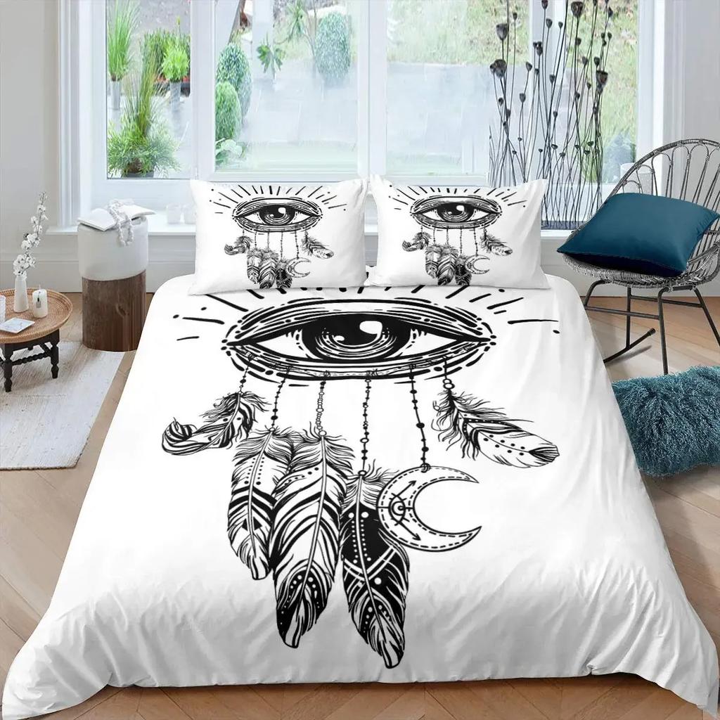 Mandala Eyes King Queen Duvet Cover Boho Psychedelic Style Bedding Set Teens Adults Hamsa Hand Devil's Eye Polyester Quilt Cover