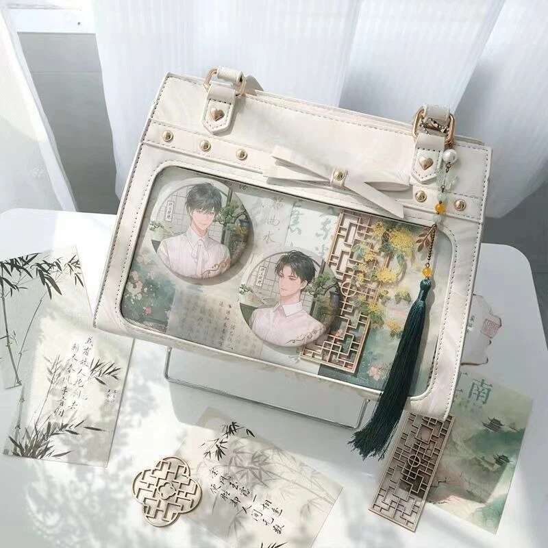 Y2k Women Vintage Ita Shoulder Bag Lolita Girl Transparent Pocket Fashion Aesthetic Crossbody Bags Cute Bow DIY Display Handbags