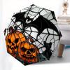 Halloween Stained Glass Window Decoration with Pumpkins, Bat and Spider Web Design Umbrella, Cute Umbrella with Cute Design, Portable 3-Fold Compact U