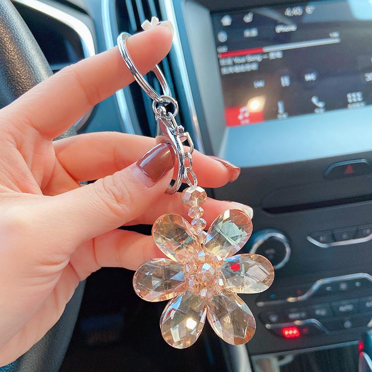 Lady Personalized Keychain With Crystal Floral Design Perfect Accessory For Bag