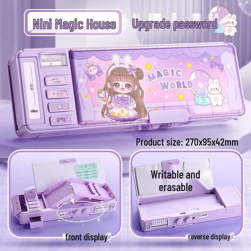 Kids Multi-Functional Pencil Case with Password Lock - Double Layer, Large Capacity for Boys and Girls