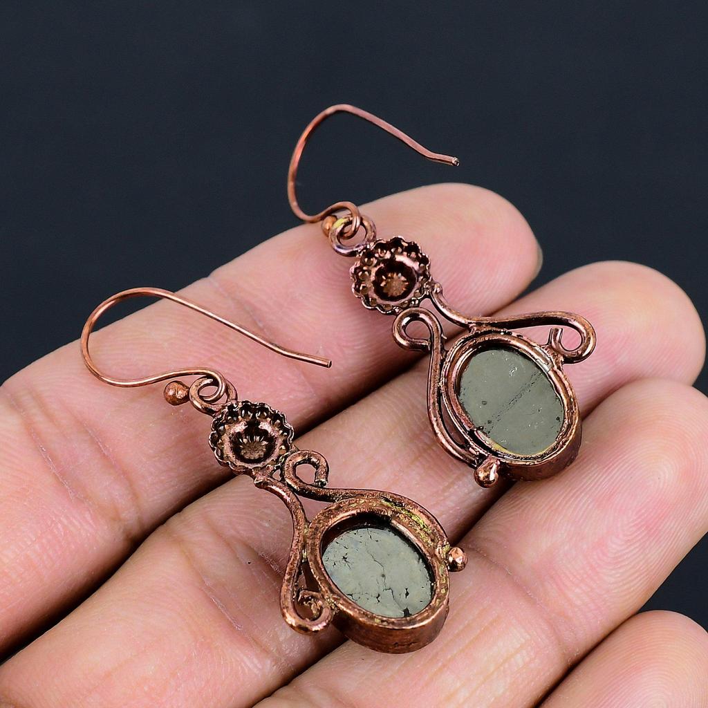 Golden Apache Pyrite Earrings, Copper Electroformed Jewelry, Gemstone Earrings Gift For Her Handmade Dainty Jewelry