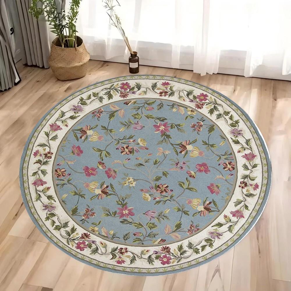 Elegant Round Area Rug Floral  Vintage Patterns in Pink Blue Ideal for Living Room Bedroom Decor Soft Durable Floor Mat