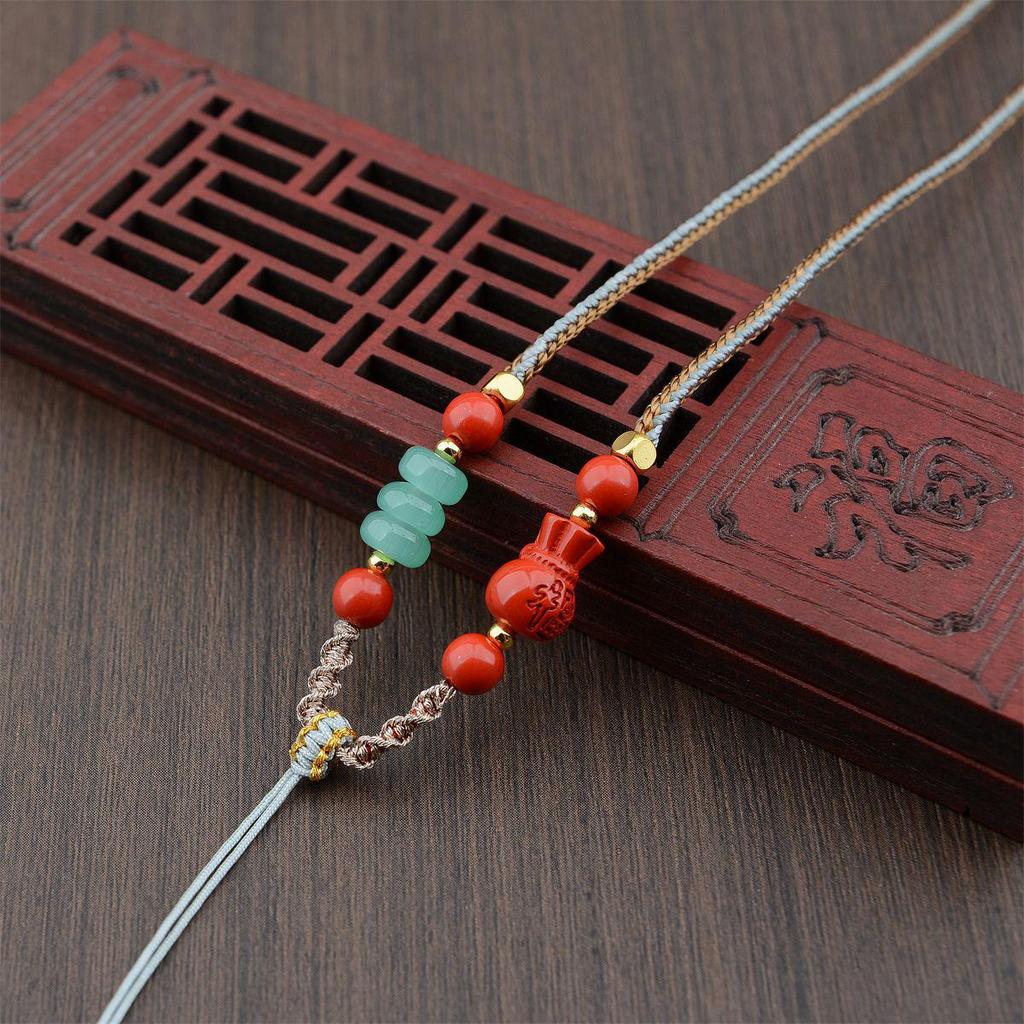 Premium Cinnabar and Agate Ruyi Necklace Cord with Jade Pendant
