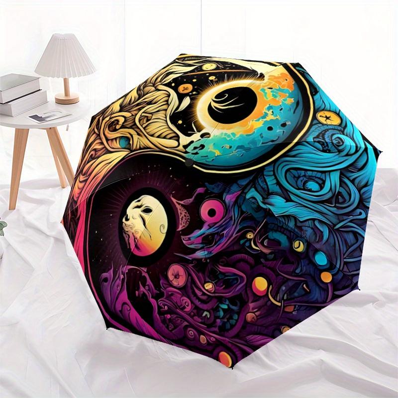 1pc YinYang Celestial Automatic Open/Close Umbrella with Windproof, Functional Design, 8-Rib Sturdy Canopy