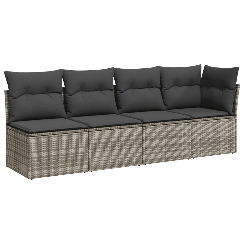 Vidaxl 8-Cz. Garden Furniture Set With Cushions, Grey, Poly Rattan