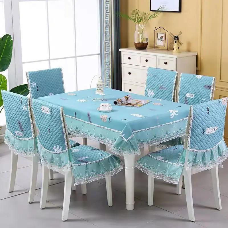 Rectangular Dining Table Cloth Chair Cover Set Jacquard Lace Non-slip Chair Cushion Home Decor Chair Backrest Mat Stool Cover