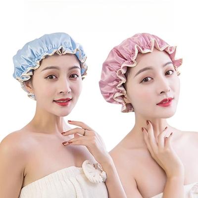 Double Layer Women Shower Cap Waterproof Oil Proof Kitchen Hair Cover Reusable Hair Bonnet for Sleeping Bathroom Accessories