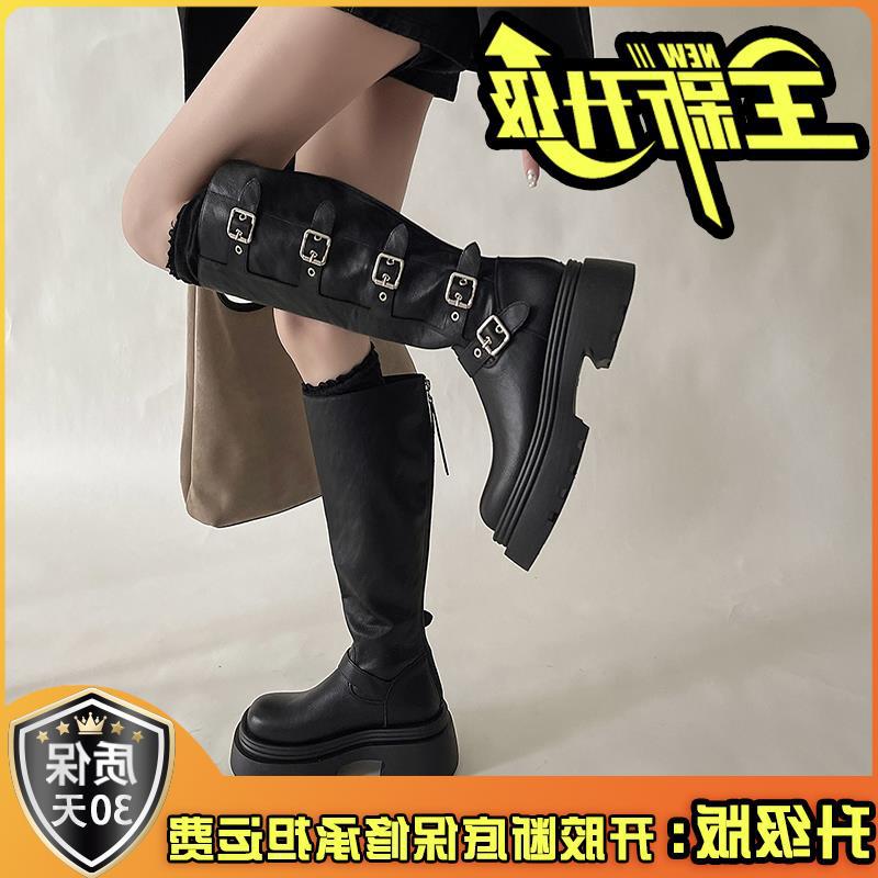 

Модные туфли толстые осенние и зимние толстые каблуки рыцарские ретро сапоги женские вестерн универсальные новые сапоги на платформе ковбойские сапоги длинные 35