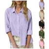 Girls Textured Blouse Split Hem Turn Down Collar Button Long Sleeve Shirt Breathable Linen Top