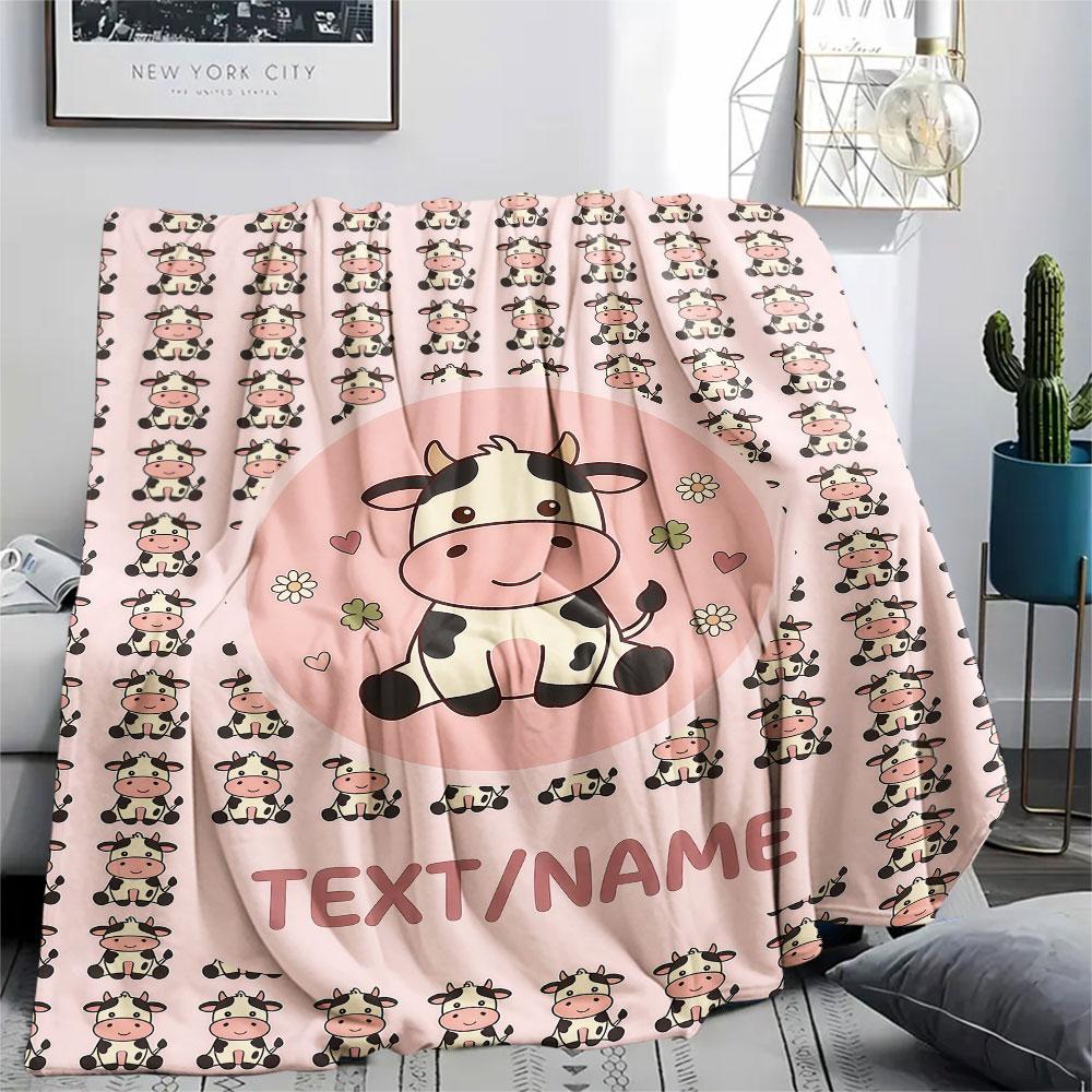 Custom Name,Kawaii Animal Pattern Art Printed Flannel Blanket, soft throw for bedroom sofa, washable,fan merchandise, great gift.chl